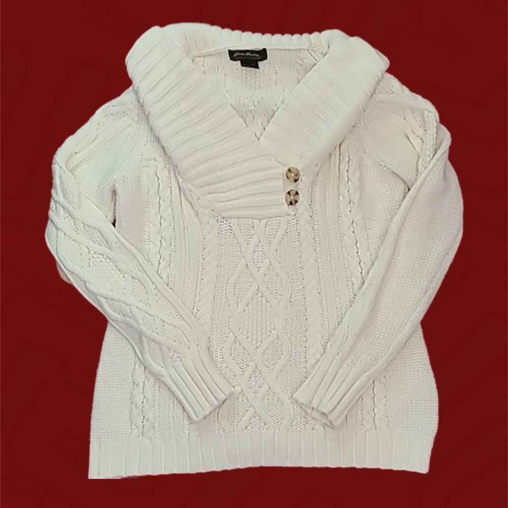 Eddie Bauer Shawl Neck Off White Sweater | Women’s Size M - EUC